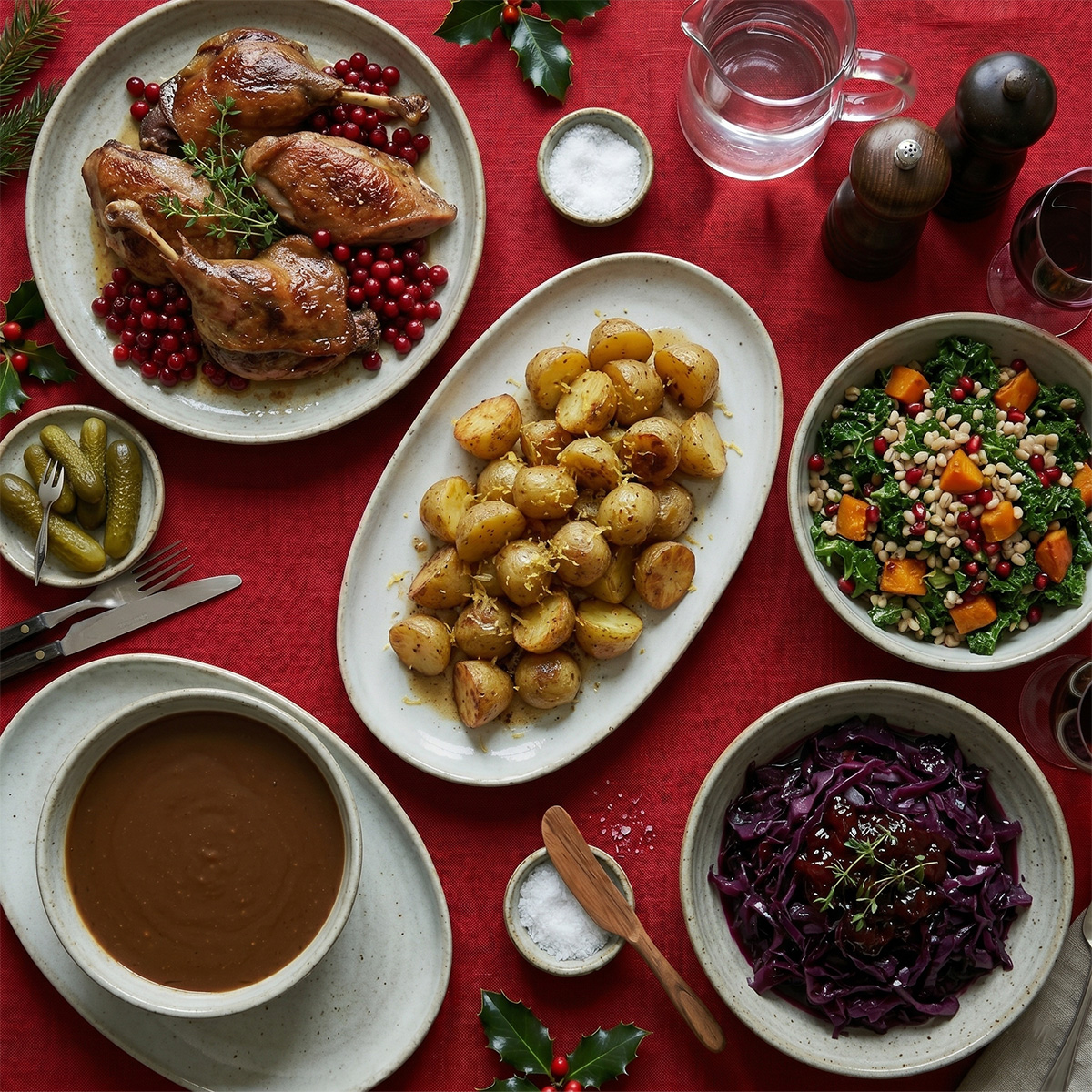 Klassisk julefrokost med and og rødkål